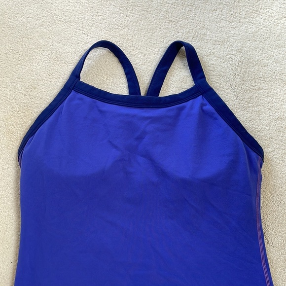 Lululemon Luon Tank Top in Vibrant Purple and Navy Straps w Mesh Pocket on Back - Picture 2 of 7